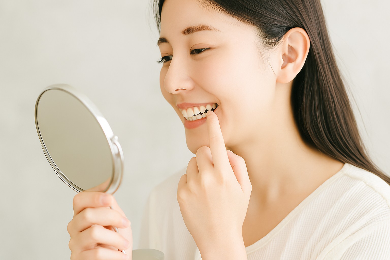 黒くなった歯を確認する女性