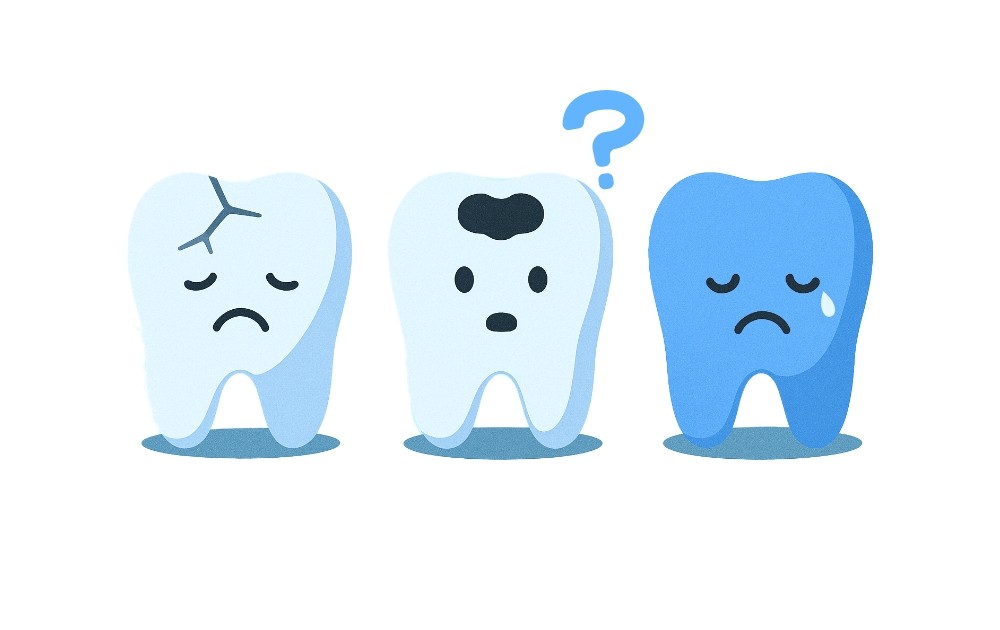 歯の悩み、虫歯、ひび割れ、歯痛のイラスト