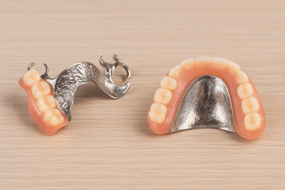 金属床の部分入れ歯と総入れ歯のセット