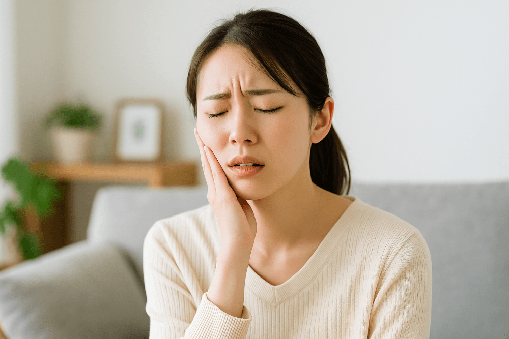 歯の痛みが続いている女性