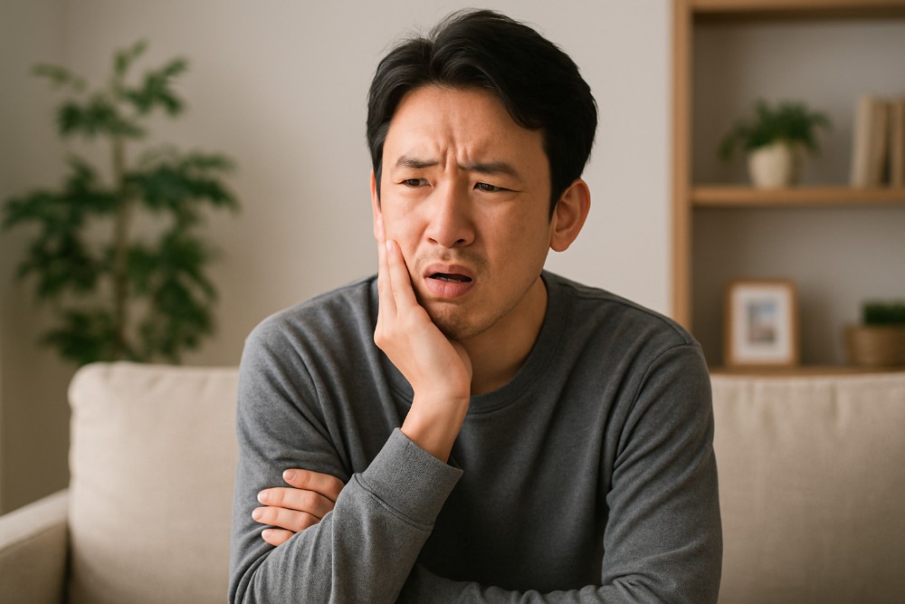 歯の痛みを感じる男性